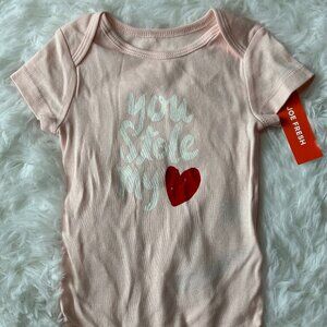 NEW JOE FRESH BABY "you stole my hear" PINK BODYSUIT SZ 3 - 6 M